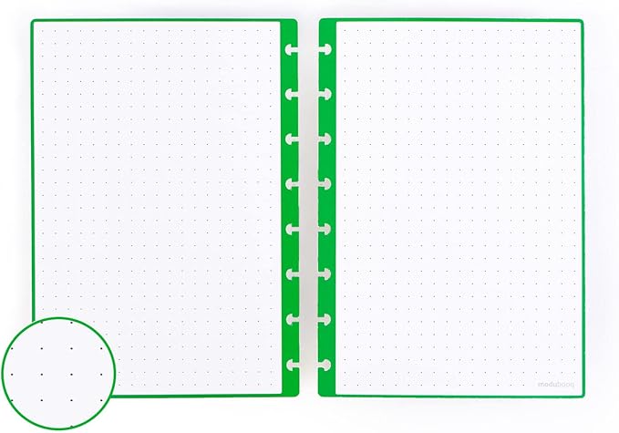 Modubooq - 32 green dotted reusable duratech3 discbound pages - inserts with dots for bullet journaling - A5