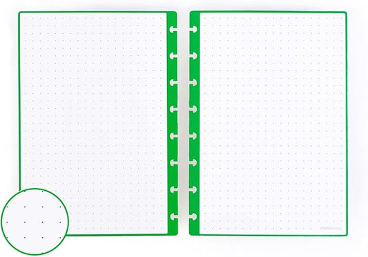 Modubooq - 32 green dotted reusable duratech3 discbound pages - inserts with dots for bullet journaling - A5