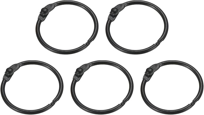 PATIKIL Loose Leaf Binder Rings 1 Inch, 5 Pack Metal Flash Card Book Binding Rings for Key Chain Index Card Scrapbooks, Black