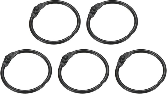 PATIKIL Loose Leaf Binder Rings 1 Inch, 5 Pack Metal Flash Card Book Binding Rings for Key Chain Index Card Scrapbooks, Black