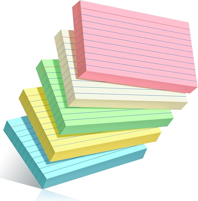 YIZUUN Colored Index Cards 3x5, 250 Pack, Ruled Index Cards, Flash Cards for Studying, Heavy Note Cards for Office, Home and School，Five Colors, Each Color Individually Wrapped, 50 Pack Per Package