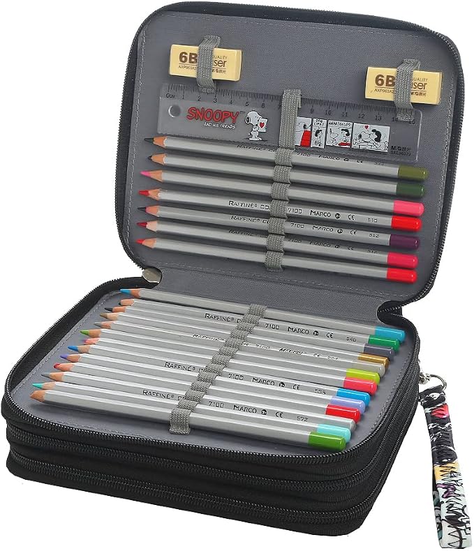 72 Slots Pencil Case Organizer w/Removal Handle Strap | 3-Layer Zipped Pencils Box Large for Colored Pencils Watercolor Pencils for Office and Travel for Artist