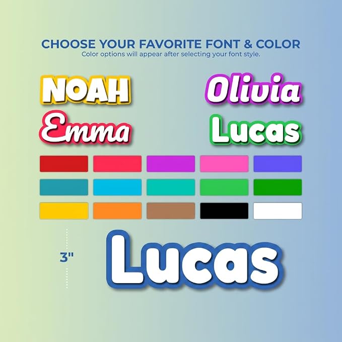 Custom Name Stickers 2-Pack 3" for Water Bottles | Waterproof Personalized Vinyl Name Labels for Laptops, Cups, Daycare and School; Auto-Adjusting Length, Residue-Free Removal