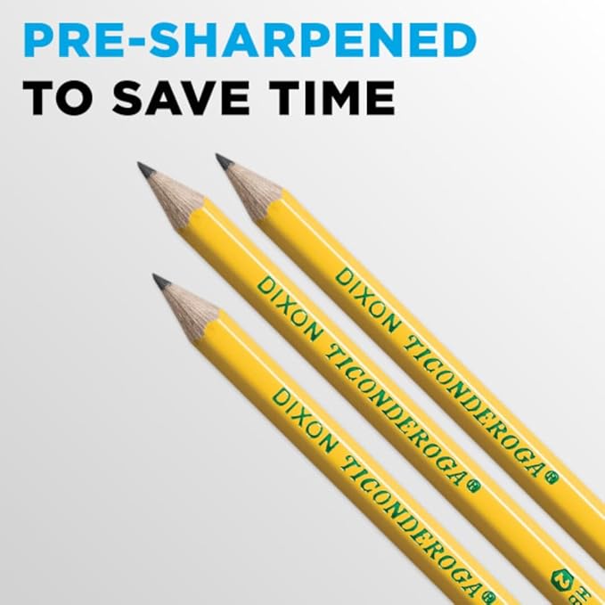 Ticonderoga Wood-Cased Pencils, Pre-Sharpened, 2 HB Soft, Yellow, 1000/Box, Pack of 2 Boxes, 2000 Pencils Total