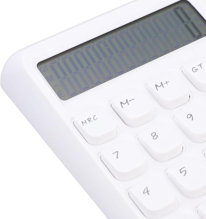 GLOGLOW Solar Power Calculator, ABS Material, 12 Digits Large LCD, Tactile Buttons, Great for Office Study and School Use (White)