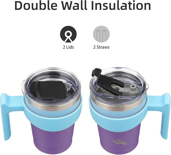 Konokyo 10 oz Tumbler with Handle and 2 Straw 2 Lid, Insulated Water Bottle Stainless Steel Vacuum Cup Reusable Travel Mug,Ocean Dream
