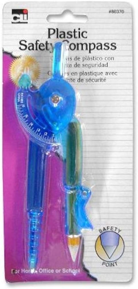 Charles Leonard Ball Bearing Compass with Golf Pencil, Metal with Safety Point, Up to 12 Inch Diameter, Assorted Colors (80370)