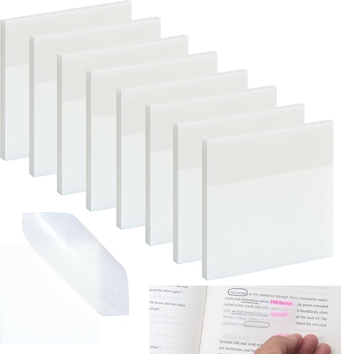 YOUDEFUL Transparent Sticky Notes, 3"x3" Clear Sticky Notes, Waterproof Translucent Sticky Note Pads for Books Annotation, See-Through Clear Translucent for Back to School, Office Supplies