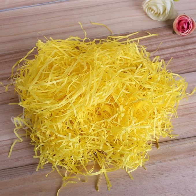 Raffia Paper Shreds, 100g Shredded Paper for Gift Box, Crinkle Cut Paper Shred Filler for Gift Wrapping & Basket Filling(Yellow)