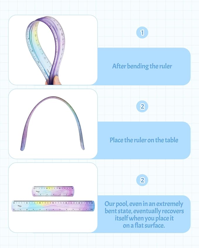 12 Inch & 6 Inch Flexible Ruler, Bendable Plastic Ruler, Soft Bendable Gradient Color Rulers with Centimeters and Inches for Student School Classroom Office Supplies (4 PCS)