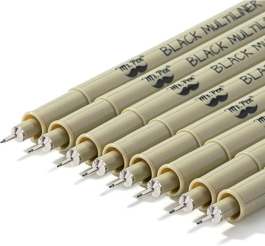 Mr. Pen- 0.2mm Micro Fine Point Pens, 8 Pack, Black Ink, Waterproof, Acid-Free, No-Smear Quick-Dry Fineliner Pens for Drawing, Sketching, Bible Journaling, Outlines & Everyday Writing