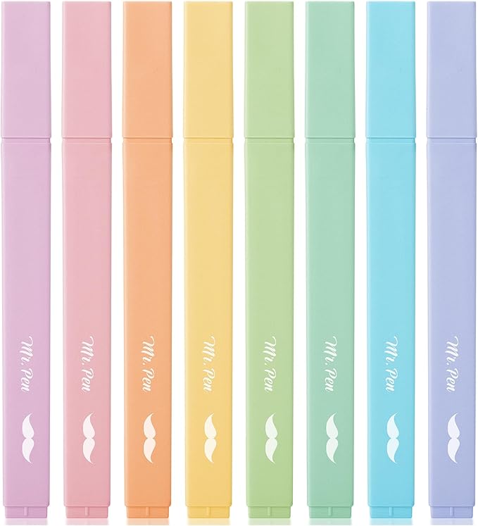 Mr. Pen- Aesthetic Highlighters No Bleed, 8 Pack, Pastel Colors, Chisel Tip, Cute Highlighters Assorted Colors for Journaling, Highlighting, Underlining, Fast Dry, Back to School Supplies