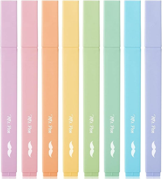 Mr. Pen- Aesthetic Highlighters No Bleed, 8 Pack, Pastel Colors, Chisel Tip, Cute Highlighters Assorted Colors for Journaling, Highlighting, Underlining, Fast Dry, Back to School Supplies