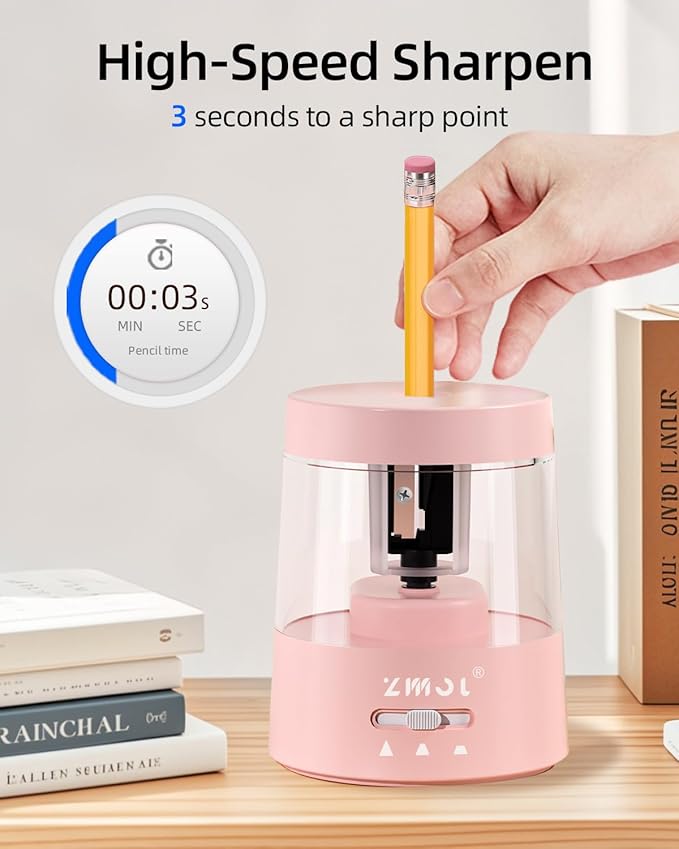 ZMOL Electric Pencil Sharpener,Portable Small Battery Powered Pencil Sharpeners for Kids,Electric Pencil Sharpener Battery Operated,Suitable for No.2/Colored Pencils(6-8mm) Pink