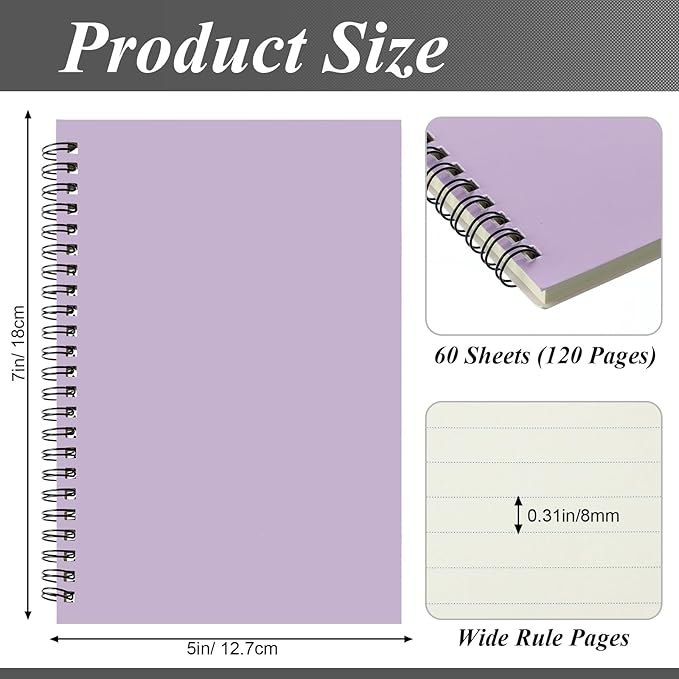 Leelosp 12 Pcs Small Spiral Notebook Lined Spiral Journal College Ruled Notebook Wire Bound Kraft Cover, 120 Pages for Work (Light Pastel,5 x 7 Inch)