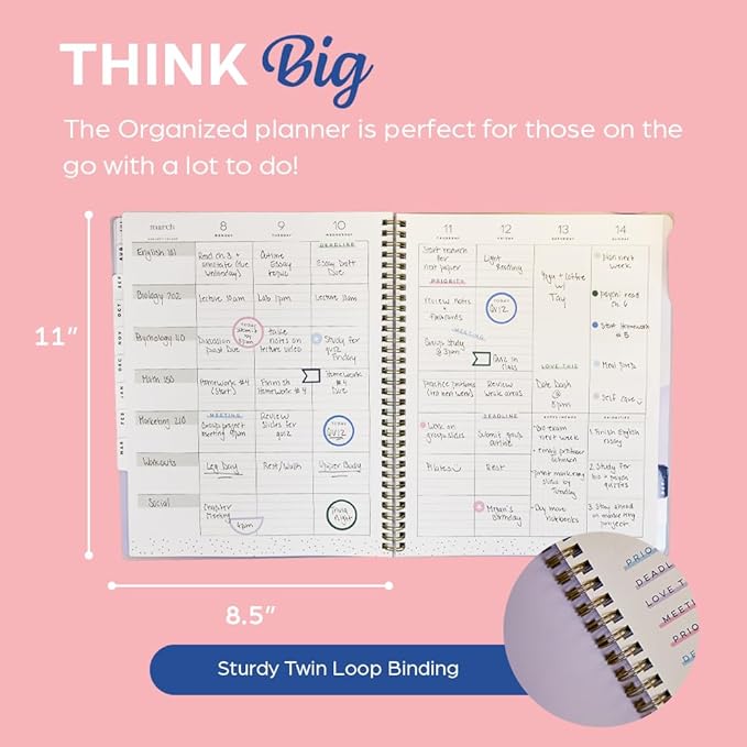 Organized by Happy Planner Twin-Loop Dated 12-Month July 2026–June 2027 Academic Planner, Big Size, 8.5" x 11", Academic Layout, Bold and Bubbly