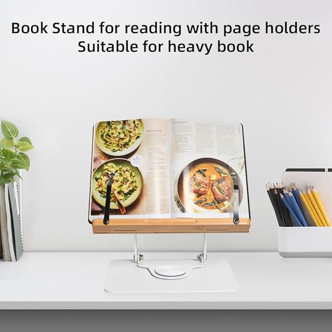 Wishacc 360 Degree Adjustable Book Stand, Reading Holder with Rotating Base (13.2 x 9.2 inches)