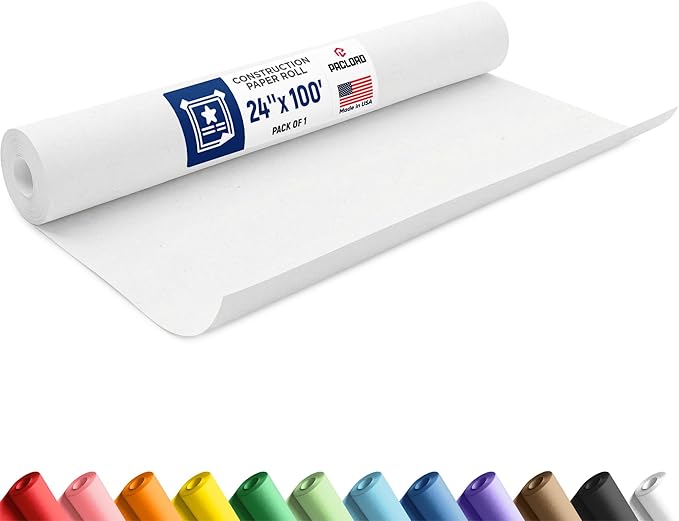 White Construction Paper Roll 24" x 100 ft – Made in USA – 24" Bulletin Board Paper for Classroom & School, Teachers & Kids