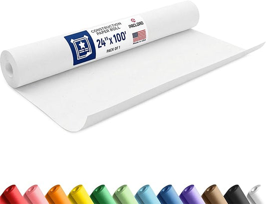 White Construction Paper Roll 24" x 100 ft – Made in USA – 24" Bulletin Board Paper for Classroom & School, Teachers & Kids