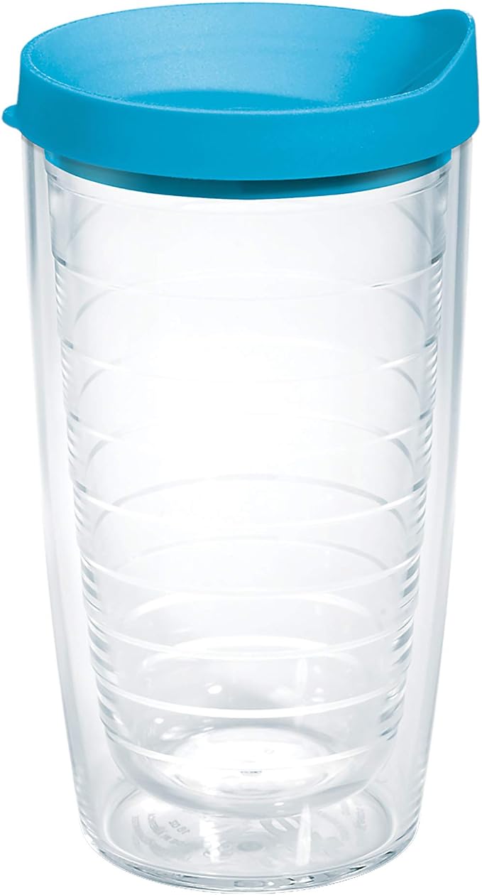 Tervis Clear & Colorful Lidded Made in USA Double Walled Insulated Tumbler Travel Cup Keeps Drinks Cold & Hot, 16oz, Turquoise Lid