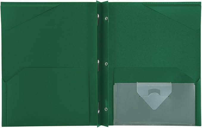 Five Star 2-Pocket Folder, Plastic Folder with Stay-Put Tabs and Prong Fasteners, Holds 8-1/2" x 11" Paper, Forest Green (72111) (Pack of 2)