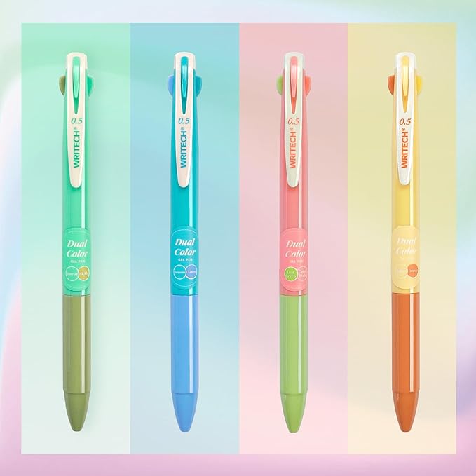 WRITECH Multi Colored Gel Pens: 0.5mm 2 in 1 Assorted Color Ink Fine Point Tip Aesthetic Retractable Pen Smooth Writing No Bleed For Journaling Coloring Drawing 8ct