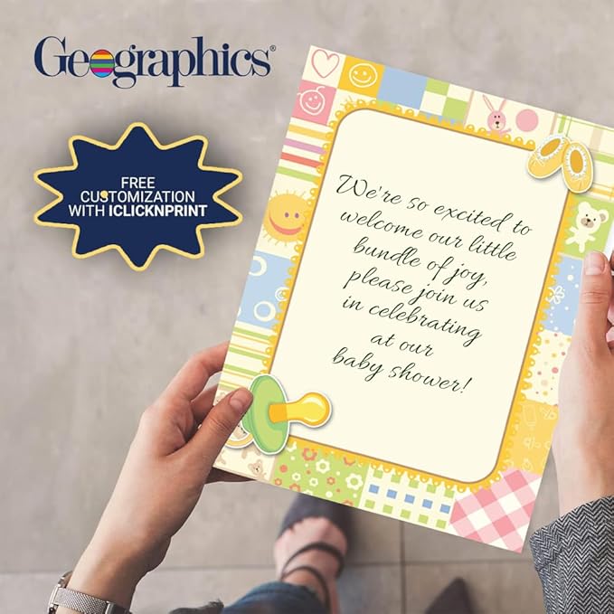 Geographics Baby Shower Invitation Design Paper – Baby’s Quilt Theme, 8.5" x 11", 100 Sheets – Printable Invitation & Craft Paper for Inkjet & Laser Printers