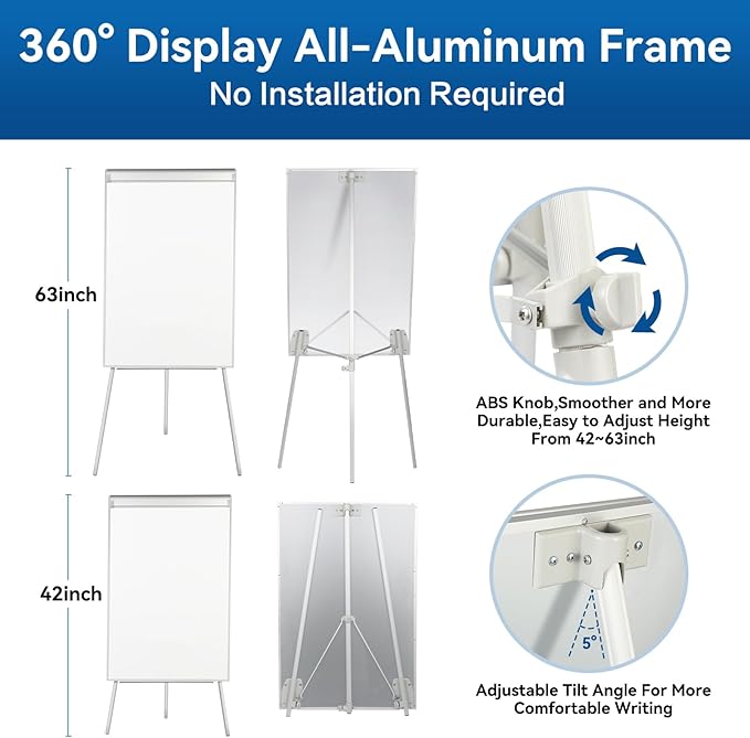 Portable White Board Dry Erase with Stands,Foldable Magnetic Standing Whiteboard Flip Chart Easel for School Office and Home(36x24 White)