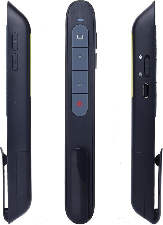 Wireless Presenter with Bluetooth & 2.4G RF Modes, Volume Control & Hyperlink Support, USB-C/A Dual-Port, Plug & Play Portable Presentation Remote for Windows/Mac/Linux/Android