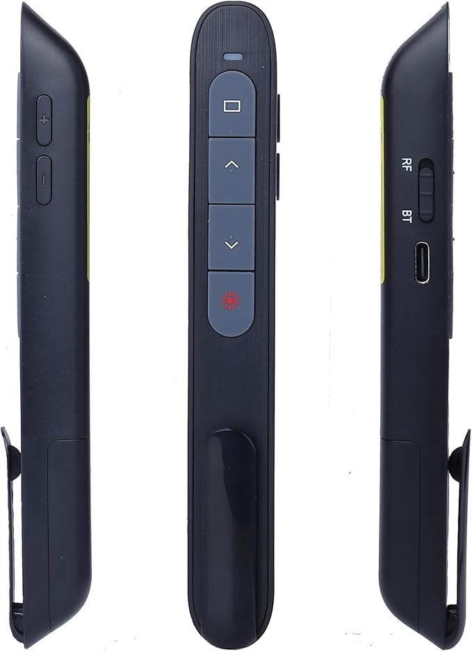 Wireless Presenter with Red Light, 2.4G USB & Bluetooth Presentation Clicker, Rechargeable via Type-C, 165ft Range, Compatible with PowerPoint/Keynote for Windows/Mac/Linux/Android (Black)