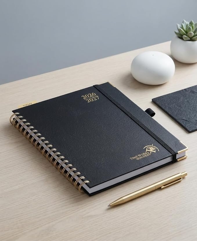 POPRUN 2026-2027 Monthly Planner, 18 Month Calendar (July 2026-Dec 2027), 7.5" x 9.5" B5 Spiral Hardcover Organizer with Dotted Note Pages, Professional Appointment Book for Business Office, Students & Teachers - Black