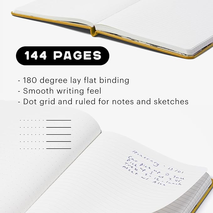 Stone Journal Explorer Notebook – A5 Waterproof Paper Field Journal, Vegan Leather Hardcover, 144 Pages Alternating Ruled & Dot Grid, Back Pocket, Weather-Resistant (Yellow)