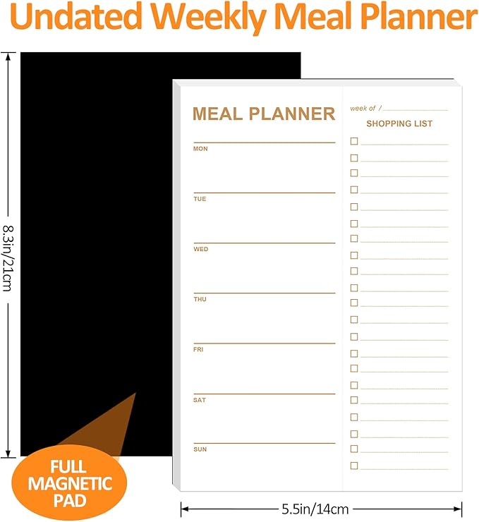 Weekly Meal Planner Magnetic, 2 Pack Undated Tear-off Sheets Meal Planning Notepad, Magnetic Meal Planner for Refrigerator, Grocery List