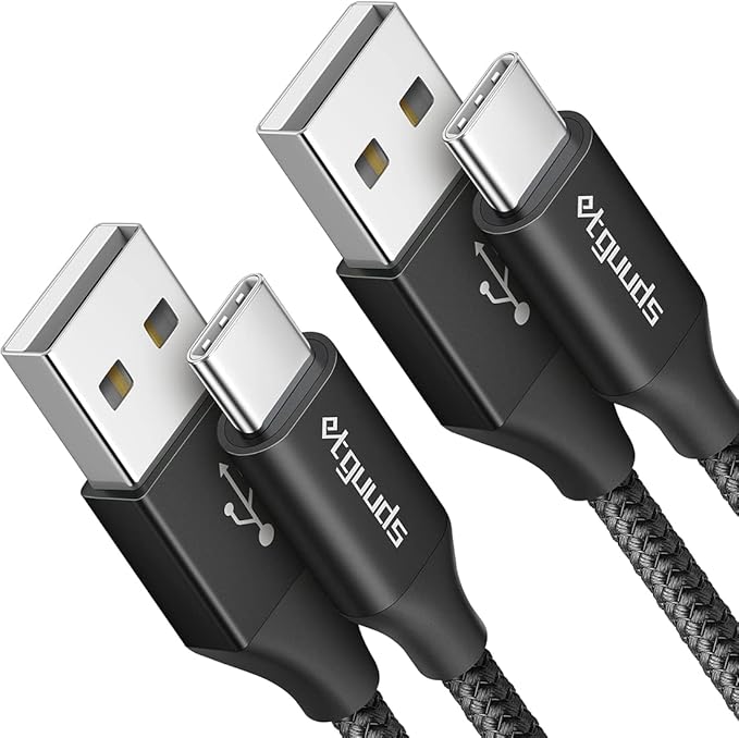 etguuds USB A to USB C Cable 6ft, 2-Pack, 3A Fast Charging Type C Charger Cord for iPhone 17 16 15 Pro Max 16e 17 Air, Samsung Galaxy S25 S24 S23 S22 S21 S20 A17 A16 A56 A55 Flip Fold, Black