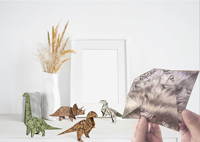 TrustBlai Ultimate Dinosaur Origami Paper Craft Kit – 50 Sheets DIY Creative Set for Adults & Kids, Fun Desk Decoration for Dinosaur Lovers