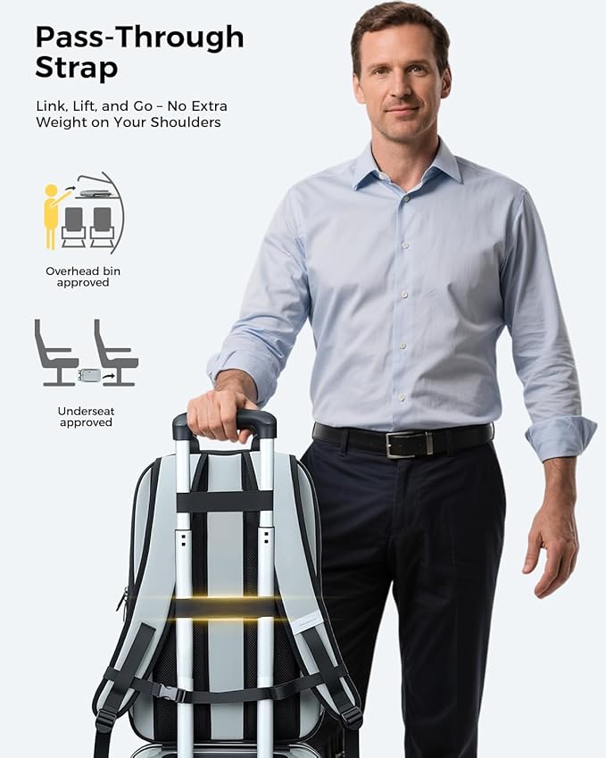 Slim Laptop Backpack for Men, 17.3 Inch Expandable Business Travel Backpack with USB Charging Port, 1.76Lbs Lightweight Work Computer Bag, 600D Waterproof Durable Backpack, Grey