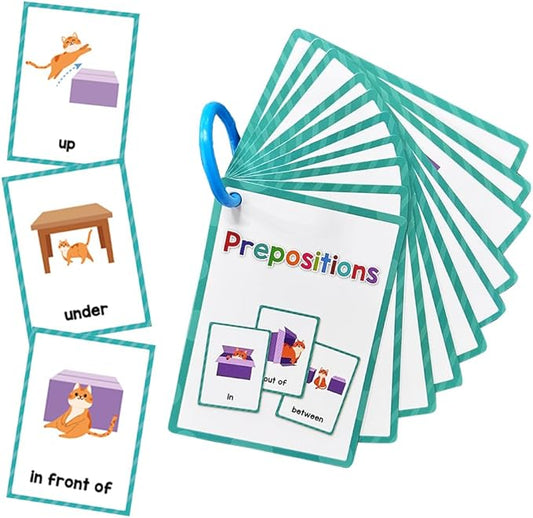 Lachilly Prepositions Flashcards: English Words, High Frequency, Beginning Reading, Kindergarten, Autism, Vocabulary Building, 10 Cards 18 Words