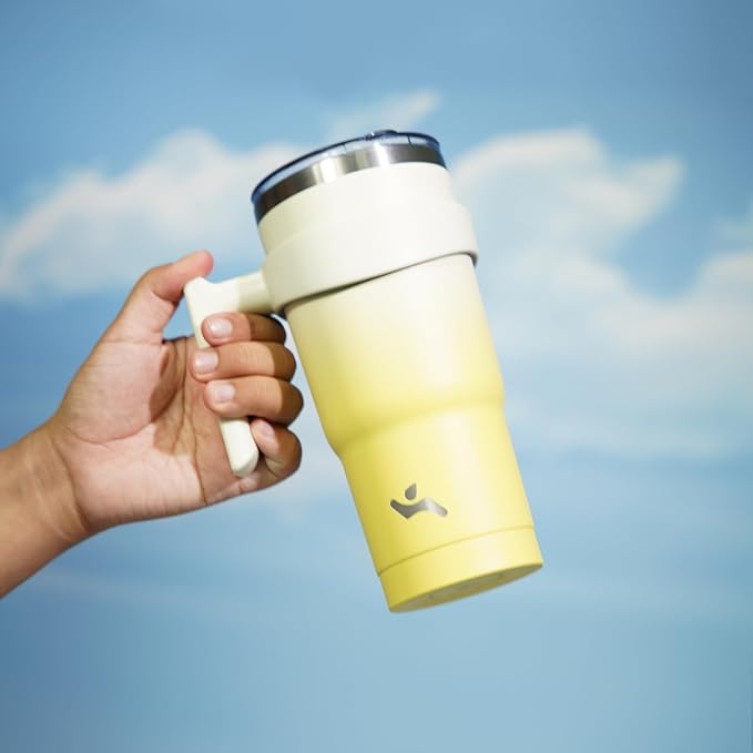 Konokyo 20 oz Tumbler with Handle and 2 Straw 2 Lid, Insulated Water Bottle Stainless Steel Vacuum Cup Reusable Travel Mug,Lemon