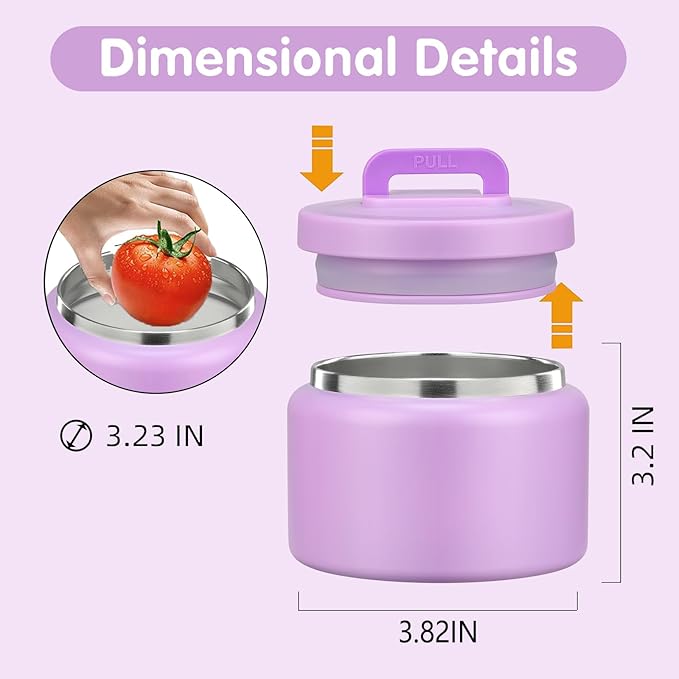 JXXM 8 Oz Thermo Food Jar for Hot & Cold Food for Kids, Insulated Lunch Containers Hot Food Jar,Leak-Proof Vacuum Stainless Steel Wide Mouth Lunch Soup Thermo for School (Purple)