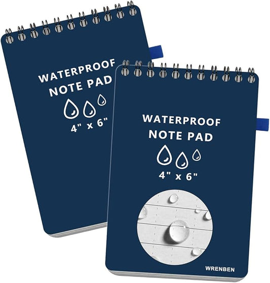 2PCS Weatherproof Top Spiral Notepads 4" x 6" Grid Pattern with Waterproof Paper and Hard Cover, All-Weather Graph Notebook A6 Steno Pads (Medium, Blue)