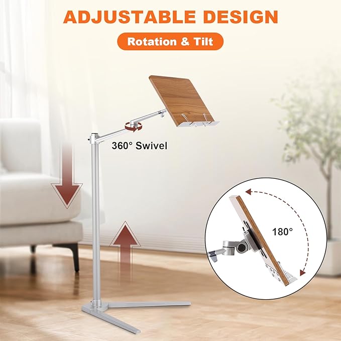 GCCSJ Book Holders for Reading Hands Free，Multifunctional Book Stand for Reading with Wooden Platform，Rotatable & Liftable Portable Book Stand，Suitable for Read/Cooking/Office Use