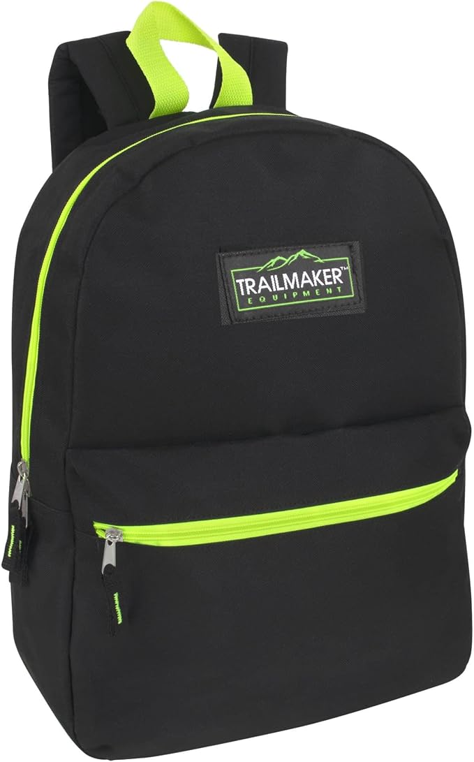 Trail maker 24 Pack- Classic 17 Inch Backpacks in Bulk Wholesale Back Packs for Boys and Girls (Black Color Trim Pack)