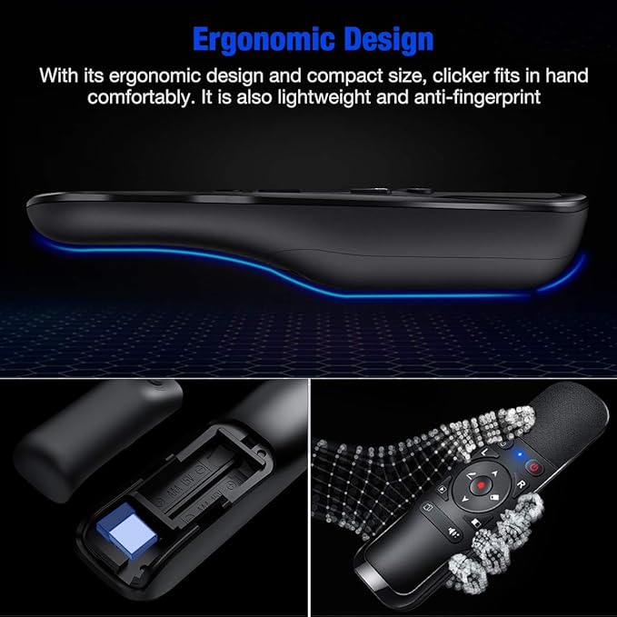 Presentation Clicker Air Mouse Function Wireless Presenter USB Powerpoint Clicker, RF 2.4 GHz Presentation Remote Control Clicker for powerpoint presentations Support Mac, Laptop, Computer 11