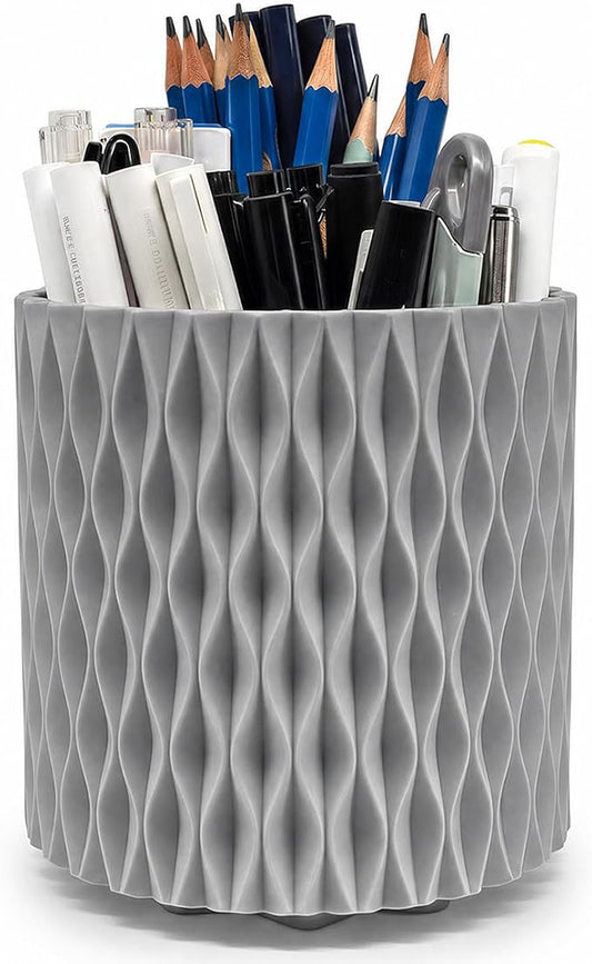 Lebenrich Rotating Pen Pencil Holder for Desk, 5 Slots Unique Grey Desk Pen Organizer Easthetic Desktop Supplies and Accessories for Women Girls, Pen Cup Pencil Caddy for Office Home Art Supply