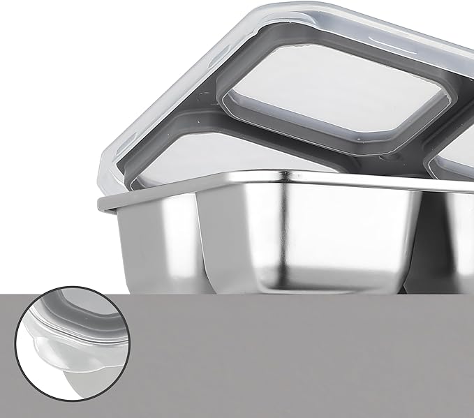 BEFOY 4-Pack Stainless Steel Snack Containers – 4 Compartment Leak-Proof Bento Box for Meal Prep, School, Picnic & Travel – Nestable & Reusable for Kids & Adults (grey, 2)