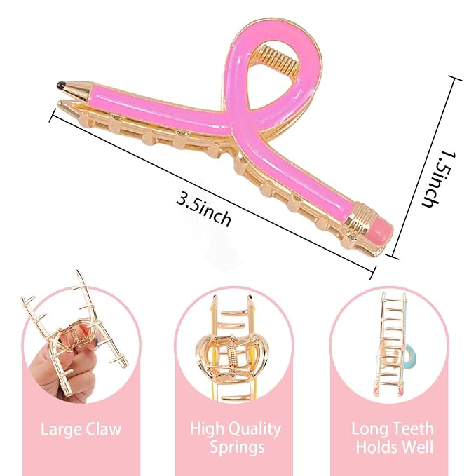 Pencil Hair Clips, Teacher Hair Clips 3Pcs Teacher Appreciation Gifts Teachers Hair Accessories for Women Fun Metal Claw Clips for Back to School Students and Teachers