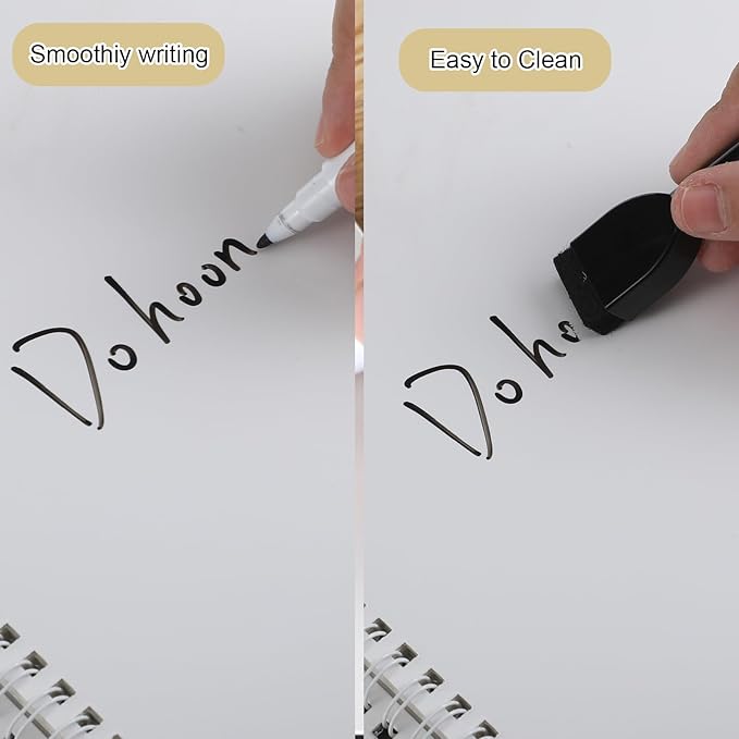 Feifeiya White Board Dry Erase Notebook A4 Size White Board Dry Erase Environmentally Portable Reusable Notebook for Study, Meeting, Planning, Black