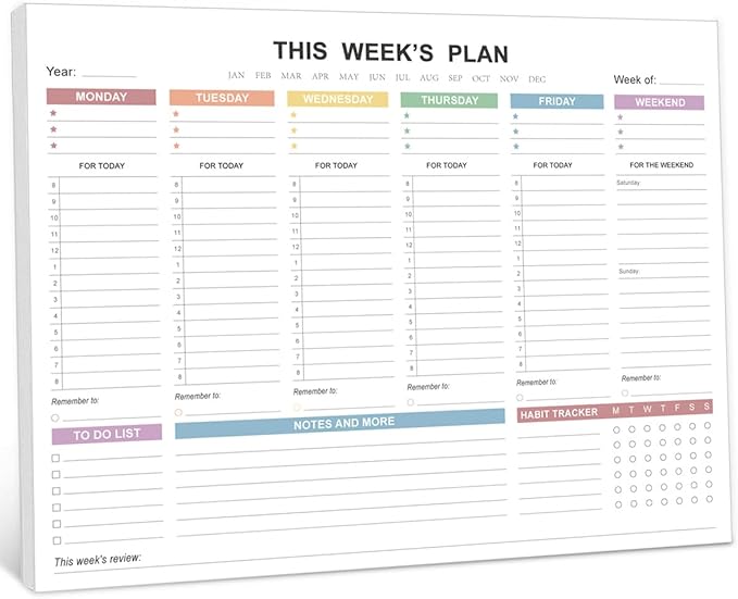 Weekly Planner Undated - Tear Off Weekly To Do List Notepad with Premium 52 Sheets, Desk Supplies for Women & Man, Home, School & Office, 8.5'' x 11'', Colorful