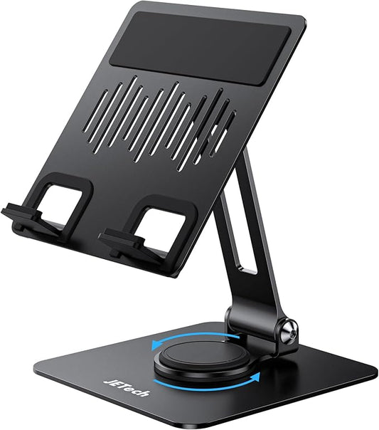 JETech Tablet Stand, Adjustable Swivel Desktop Holder with 360 Degree Rotating Base, Foldable Cradle for iPad/iPad Air/Pro/Mini, Galaxy Tab A11/A9/S11/S10 FE, Tab/Phones(4-13"), Black