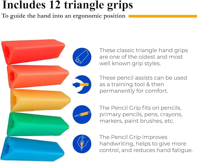 Pencil Grip The Classics Triangle Grip Ergonomic Writing Aid, For Right or Left Handed Users, Assorted Colors, Pack of 200 (TPG-162)